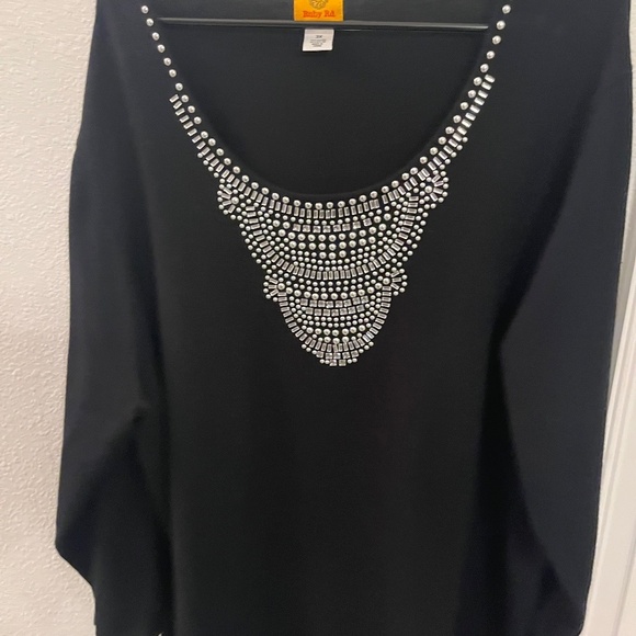 Black Ruby Rd Embelished Sweater Scoop Neck - Picture 1 of 11